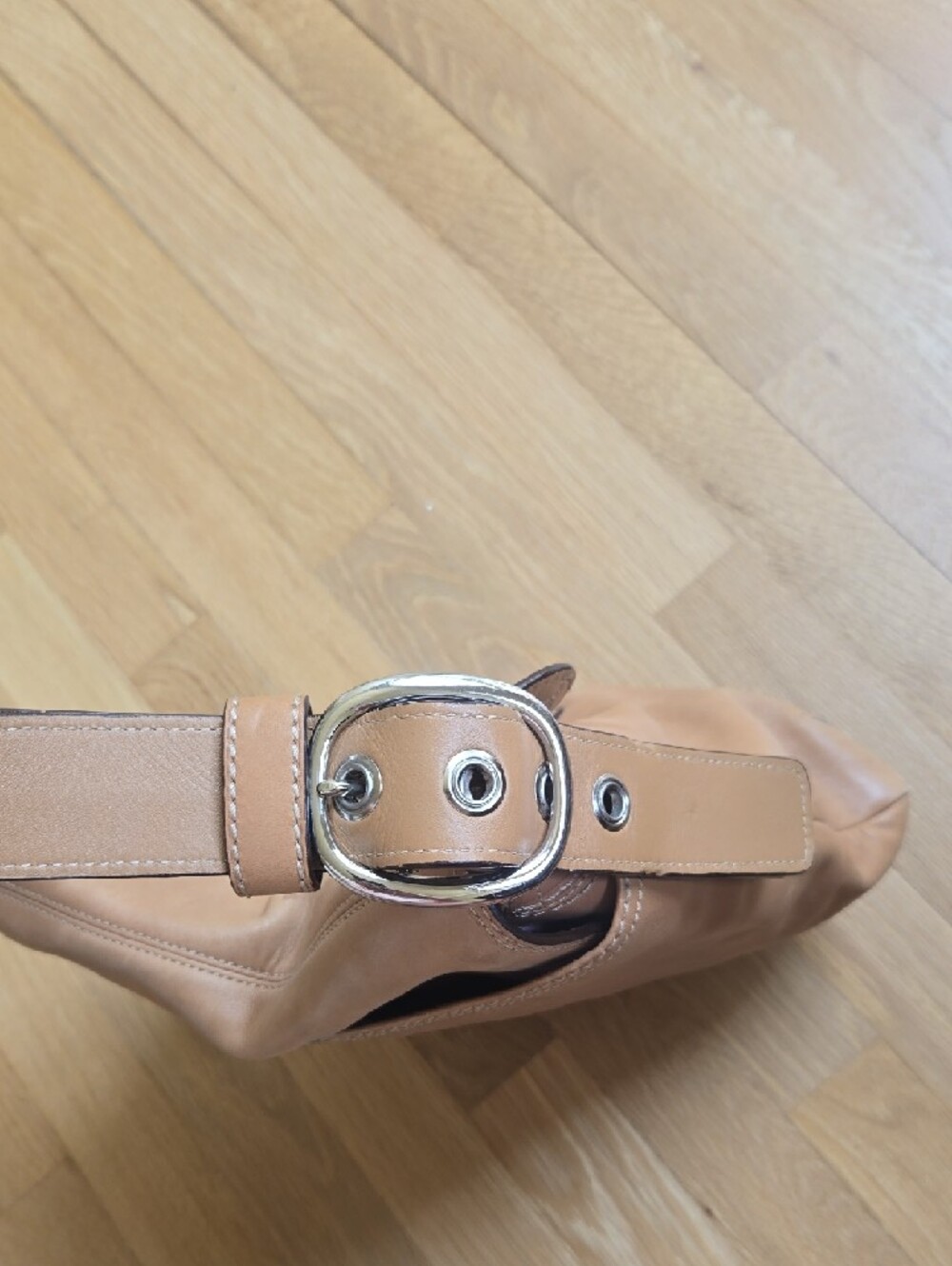 Coach Tan Leather Shoulder Bag with Buckle Accent - Picture 6 of 8